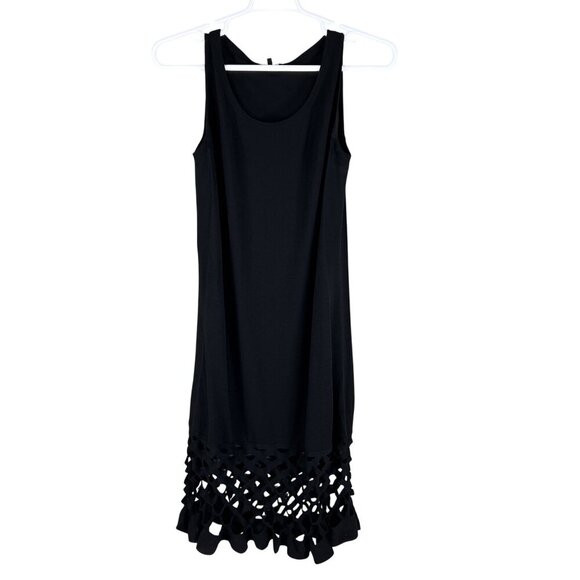 Lafayette 148 New York XL Black Sleeveless Shift Dress Lattice Hem Minimalist - Picture 8 of 14